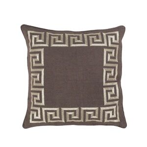 BETH LACEFIELD Surya Greek Key Embroidery linen Pillow Cover 20” Brown Beige